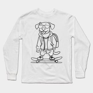 Puppy on the skateboard Black outline Long Sleeve T-Shirt